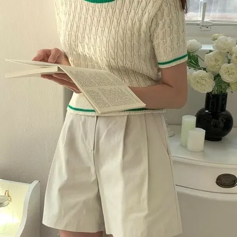 [하프클럽/다잇템]여자 콘트라스트 반소매 FW 피셔맨 탱크 니트