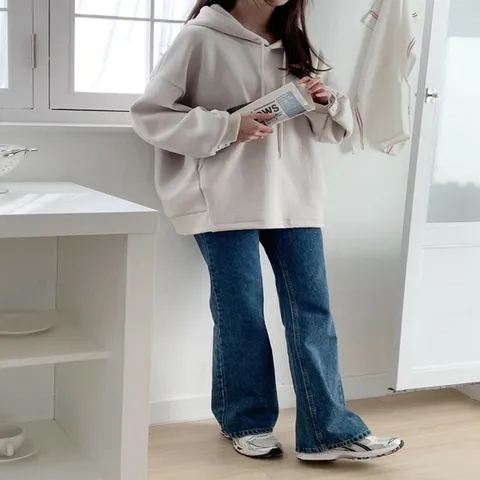 [하프클럽/다잇템]여자 박시핏 컷아웃 커플룩 주머니 롱 후드티