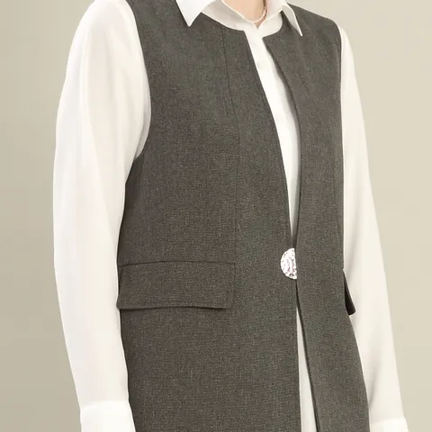 애비뉴투지 엄마옷 반달 버클 주머니 여성 봄 가을 정장 안감 하프 조끼 V04524 +할인쿠폰