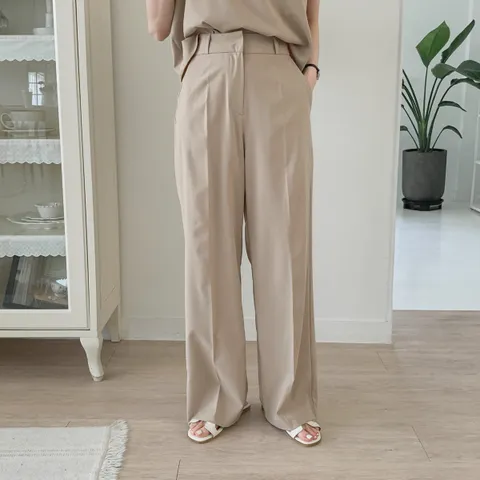 네쥬 여성 여름 편한 세미 핀턱 일자 와이드 슬랙스