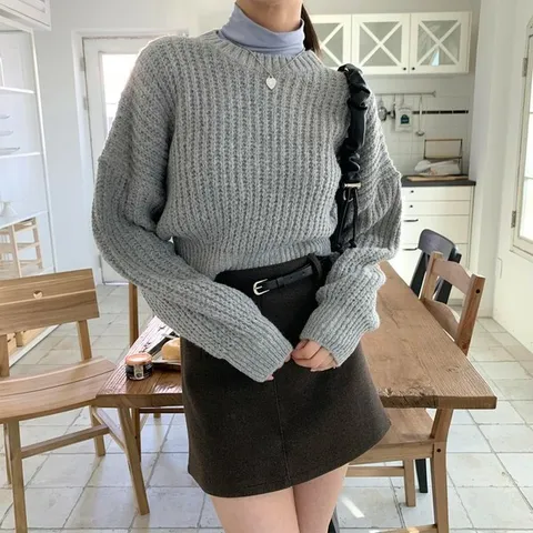 [하프클럽/옷자락]여자 하찌 루즈핏 8color 크롭 벌룬소매 빨간색 니트