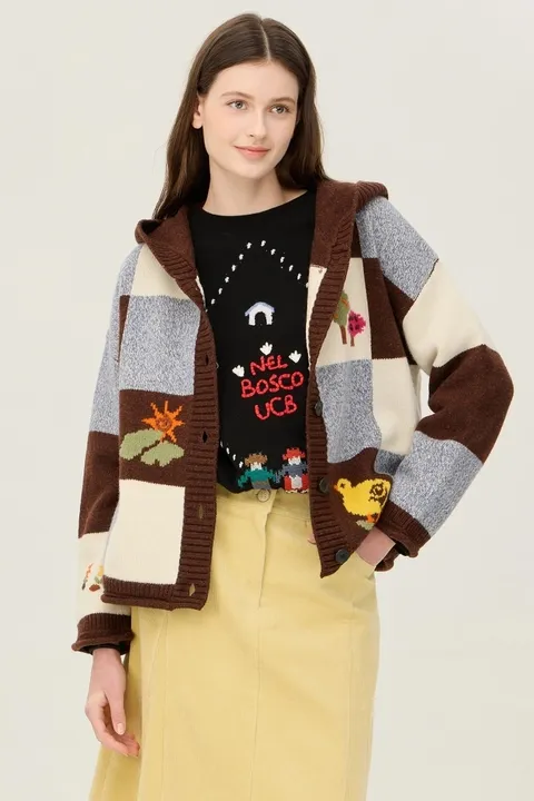 [현대백화점] [베네통] 체커보드 후드 니트 가디건 (BAKCA5561)