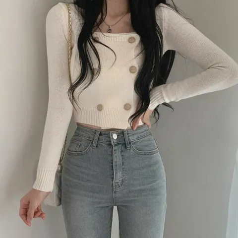 가디건 카디건 니트 CD 아우터 더블버튼 크롭 여성 여자