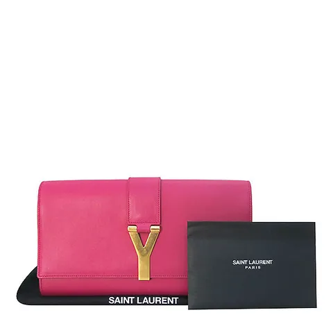[중고] 생로랑 311213 핑크 레더 Y라인 금장로고 플랩 클러치 K1175YSL +할인쿠폰