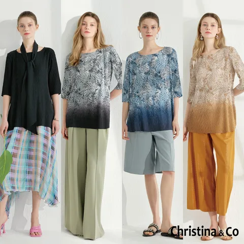 [Christina n Co] 크리스티나앤코 여성 플리츠 티블라우스 2종 + 스카프 1종 