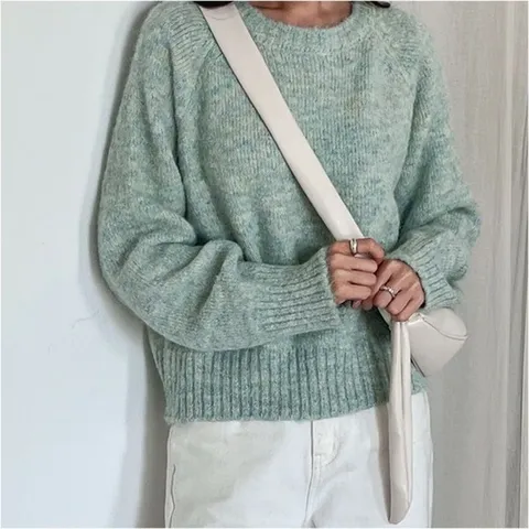 [하프클럽/다잇템]여자 U넥 라글란 엷은 보카시니트 긴팔티셔츠