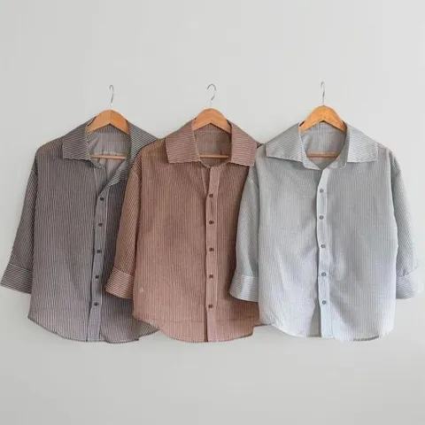 아트박스/신상오픈런 여성 시스루 스트라이프 반팔 카라 블라우스 +할인쿠폰