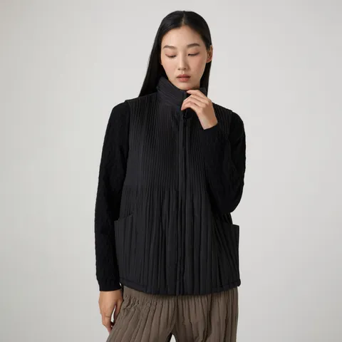 [플리츠미] 스탠 카라 집업 퀼팅 베스트_PPVTW024003 +할인쿠폰