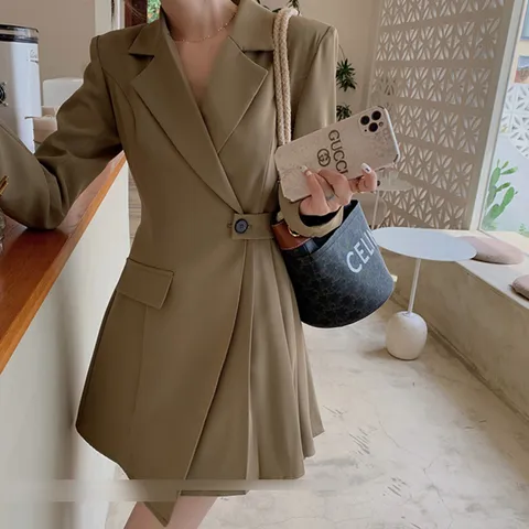 여성 가을 겨울 플리츠 언발란스 모던 롱 원피스 자켓