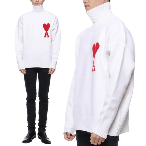 [아미] 21FW 남성 하트 로고 터틀넥 니트 (H21K203_018_100_21F)
