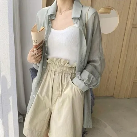 아트박스/신상오픈런 실키 시스루셔츠 루즈핏 얇은긴팔 휴양룩 +할인쿠폰
