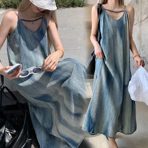 아트박스/홀리지 셀렌 블루 나염 민소매 나시 롱원피스 맥시 드레스 +할인쿠폰