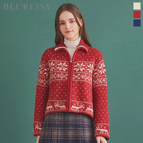 [블루레이스] 노르딕패턴집업니트가디건_BI4W1KC4641