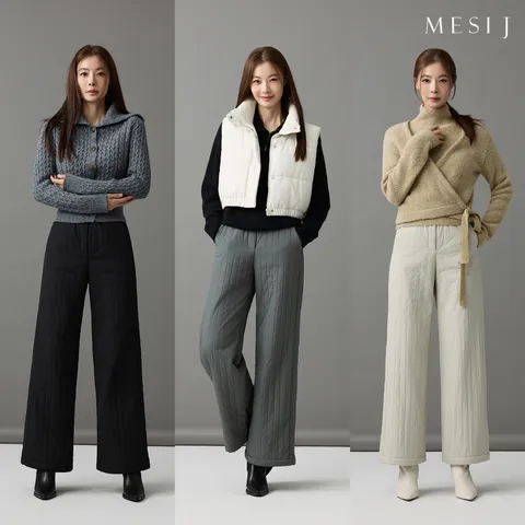 메시제이 25FW 날씬핏 세로 퀄팅 퍼 패딩팬츠 3종  - 현대Hmall
