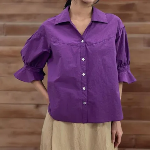 아트박스/신상오픈런 여성 면혼합 절개 루즈핏 여름 반팔 블라우스 +할인쿠폰