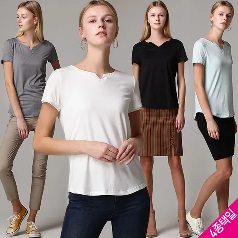 [홈쇼핑방송/르오트] 컨템포러리 날씬핏 페미닌 티셔츠 4종택일