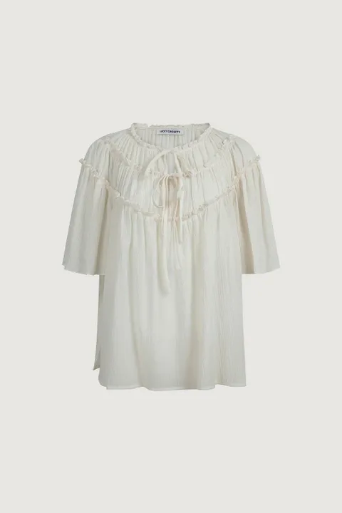 [현대백화점] [럭키슈에뜨] [아울렛] 끈장식 셔링 반팔 블라우스 LFSAM25660 1color/2size LFSAM25660