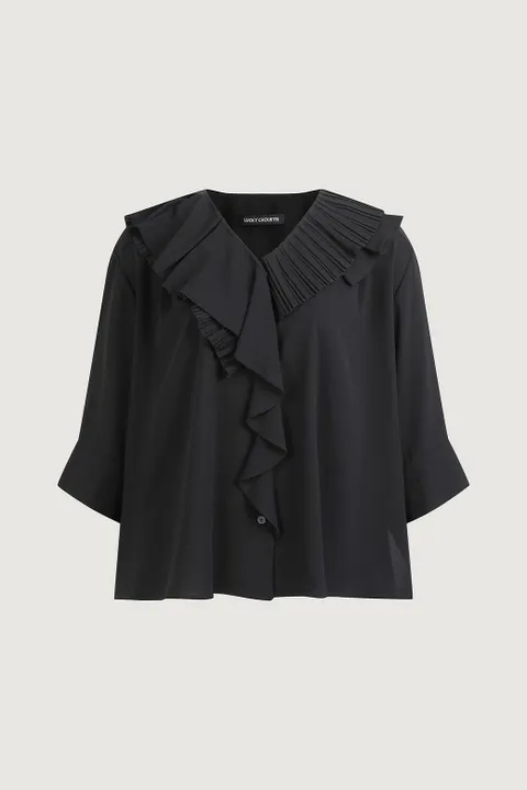 [현대백화점] [럭키슈에뜨] [아울렛] 프릴 포인트 반팔 블라우스 LYSAW25230 2color/2size LYSAW25230