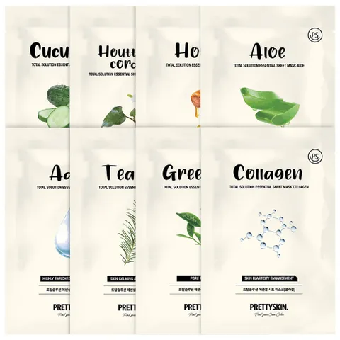 [프리티스킨] 토탈솔루션 에센셜 마스크 팩 20매 8종 택 1 수분 보습 진정 미백 영양