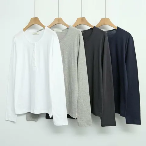 여자 헨리넥 FW 클래식 환절기 SS 순면 긴팔티