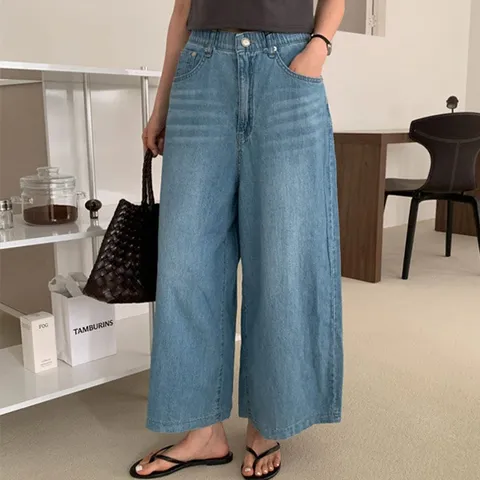 H스타일(MIZ)1524플랙스와이드린넨데님팬츠 여름 여성 청바지 데님팬츠 밴딩팬츠 와이드팬츠 +할인쿠폰