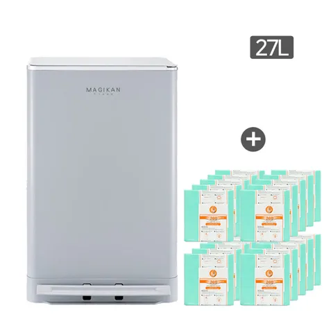 매직캔 휴지통 쓰레기통 크롬히포 27L 그레이 (추가 리필 20롤)