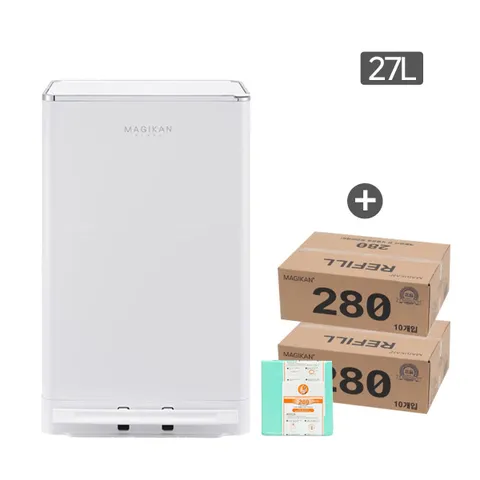 매직캔 휴지통 쓰레기통 크롬히포 27L 화이트 (추가 280R10B+280R10B)