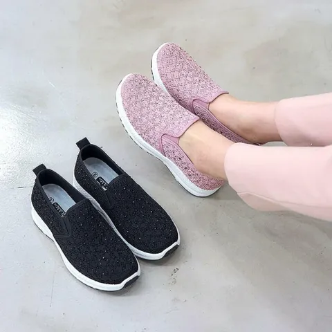 여자 메쉬 니트 큐빅 장식 발편한 슬립온 단화 +할인쿠폰