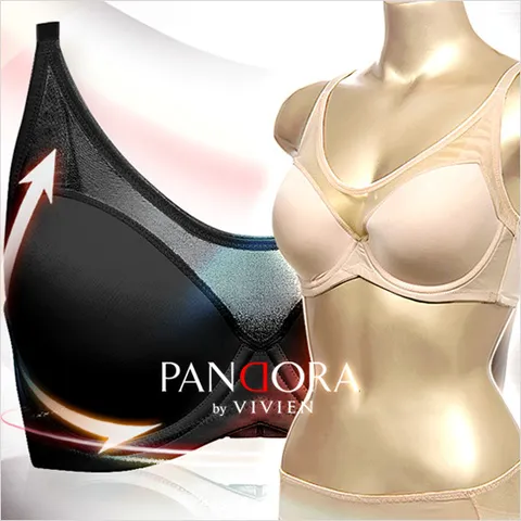 [판도라by남영비비안]C∼E컵 심플 시스루 넥라인 풀컵 몰드 브라팬티세트 bp7084