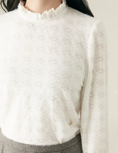 [현대백화점] [로엠]하이넥 레이스 티셔츠_RMLWF4VR13