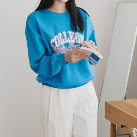 여성 캐주얼 나염 탄탄코튼 시보리 오버핏 맨투맨