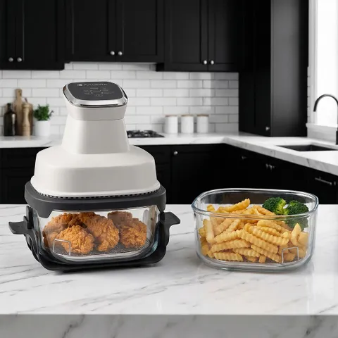 4 in 1 크런치 4L 글라스 통유리 에어프라이어 실리콘 패드+바스켓 추가 증정