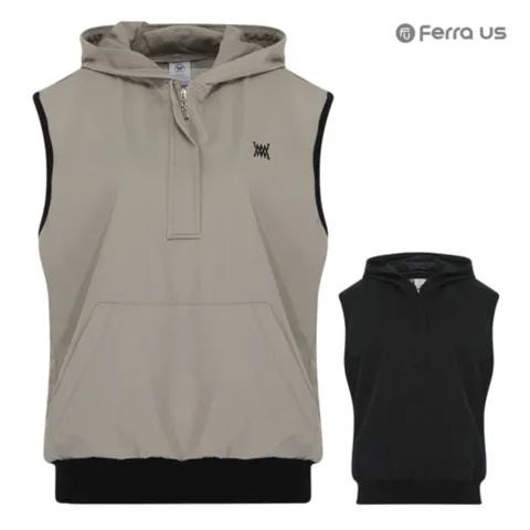 보스케 여성 봄 가을 골프 반집업 스트링 후드 조끼 T191424