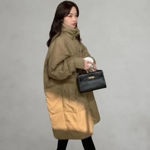 |CCJ6B09|여성 하이넥 루즈핏 미디 패딩 소매 시보리