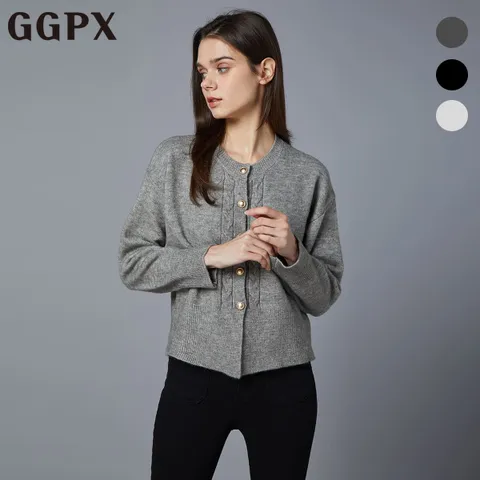 [현대백화점] [GGPX] GOBKG027F 골드 버튼 꽈배기 배색 니트 가디건 +할인쿠폰