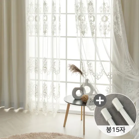 까르데코 플라워가든레이스+디망쉬 대형 암막커튼 4장+커튼봉