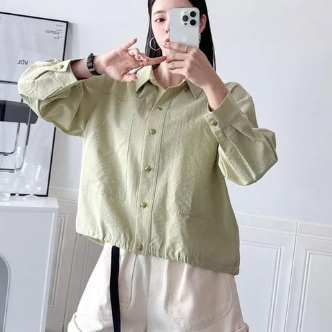 [하프클럽/다잇템]여자 단추 큰주머니 박시핏 봄블라우스 셔츠