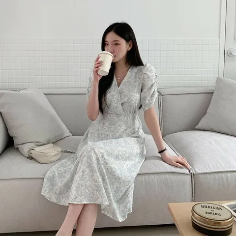 [하프클럽/브이와이 ]여자프린팅반소매롱플로럴원피스