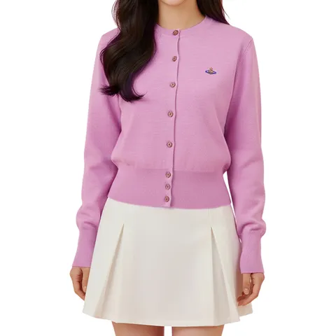 내일도착(전사이즈)25FW 비비안웨스트우드 베아 가디건 메리노울 핑크멜란지 1803002P Y0006