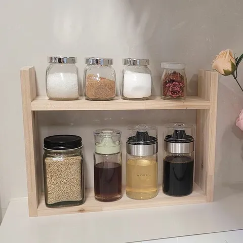 구멍가게 우드나인 원목 양념 선반 주방 싱크대 2단 수납정리함