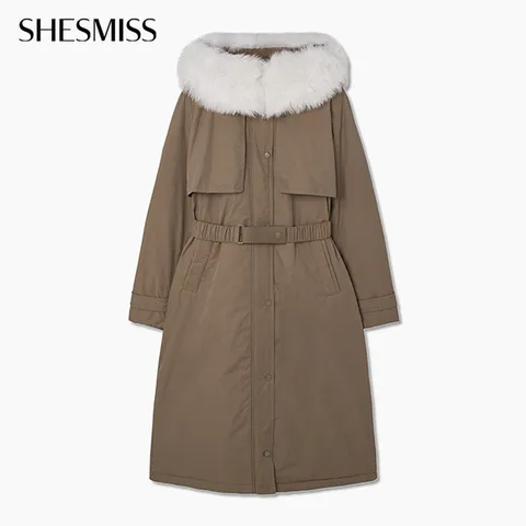 [본사공식] 쉬즈미스 폭스 퍼 트렌치 벨티드 덕다운 롱 패딩_SSDJPP42020_DB