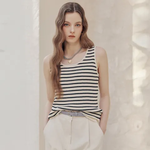 [마쟈] 베이직 스트라이프 슬리브리스 니트 ZD05QK001ON