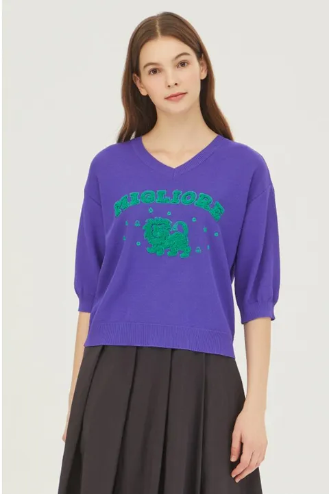 [현대백화점] [베네통] (BAKPF4441) 링구 자수 브이넥 니트