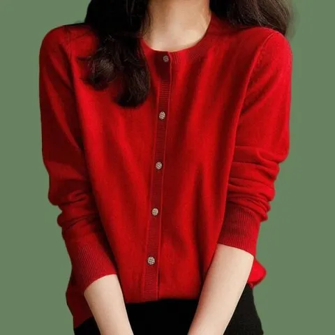 아트박스/블카마켓 RED코어 미니멀 라운드넥 가디건 레드 레귤러핏 +할인쿠폰