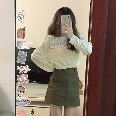 [하프클럽/다잇템]여자 SS 망사 키치룩 펀칭 탱크 롱슬리브 니트