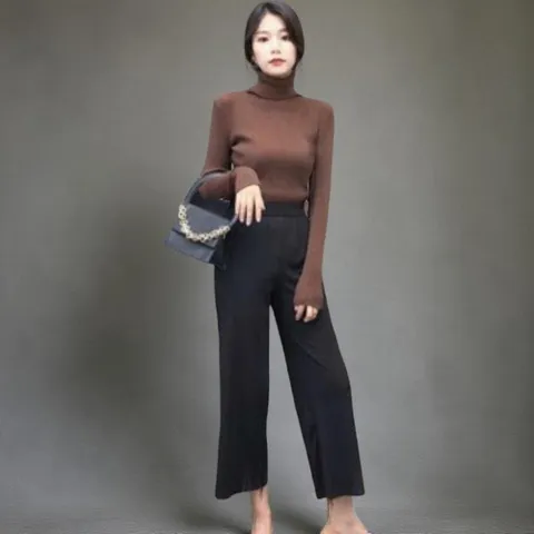 |CCT9BA8|여성 클래식 골지 목폴라 슬림 긴팔 니트
