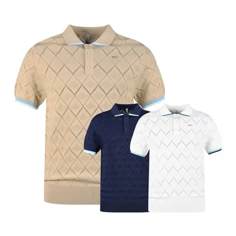 럭스골프 남성 아가일 시보리 카라 반팔 니트셔츠 LB4M423 +할인쿠폰