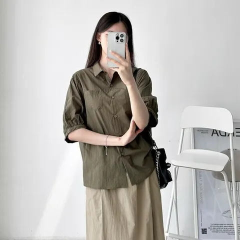 [하프클럽/다잇템]여성소매카라바스락라운딩블라우스