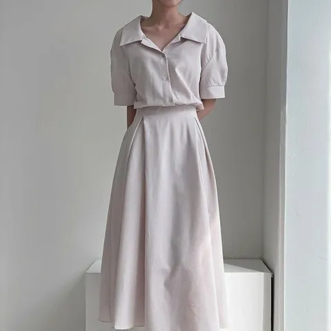 [하프클럽/다잇템]여자 상견례룩 벌룬 SS 카라 컷아웃 롱원피스