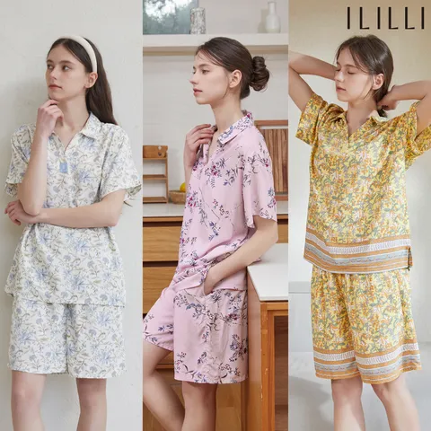 [ ★꽃을 담은 파자마의 러블리함 일상룩가능한 셋업까지!완벽3세트★][ILILLI]아이릴리 여성 인견100 셔츠파자마 3세트 (6종)